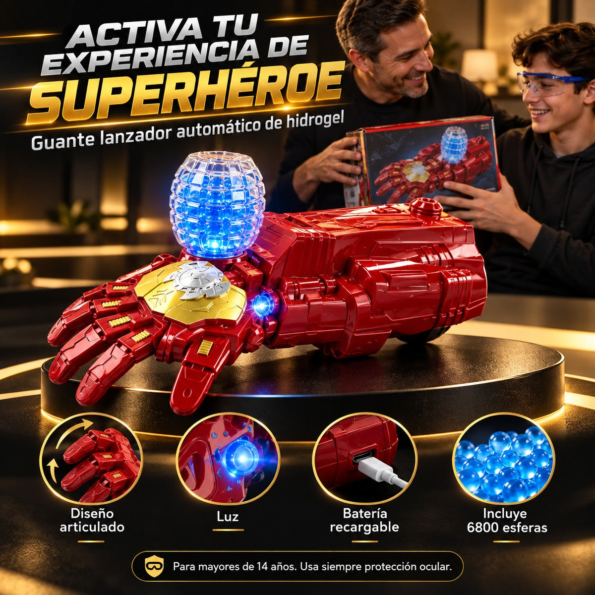 Guante Iron Man Lanzador De Hidrogel Automático
