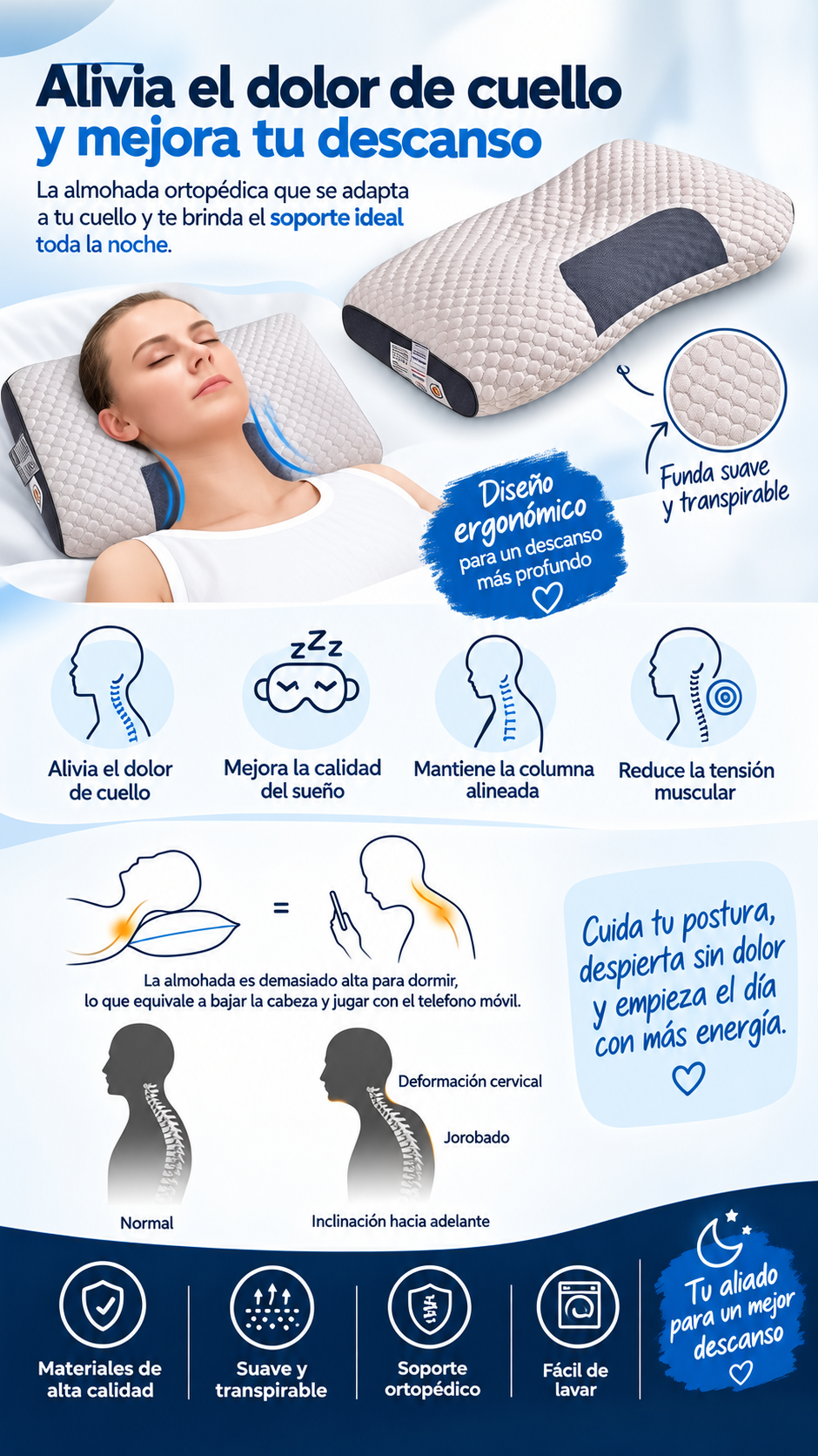 Almohada Ortopédica Cervical de Descanso